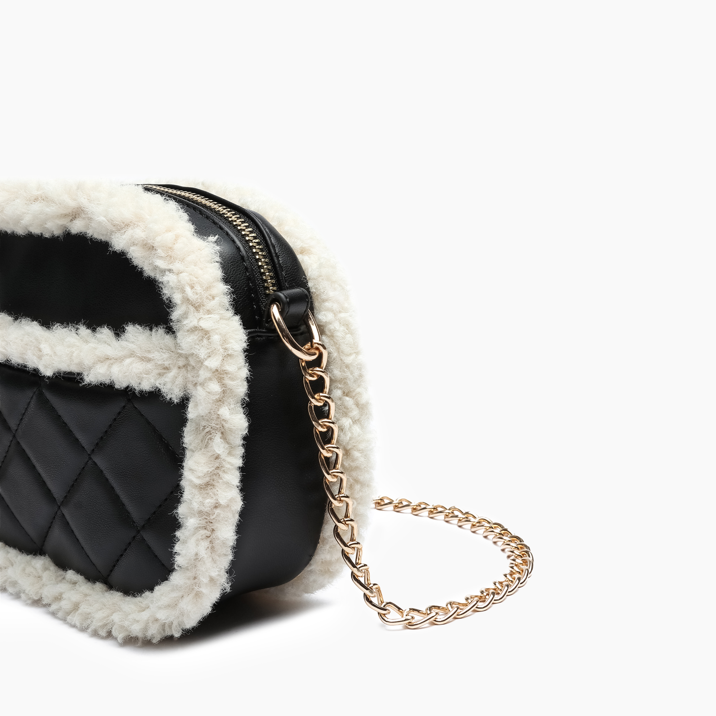 Holly Sherpa Vegan Leather Crossbody (Black)