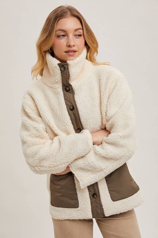 Bluivy Button Down Cream and Brown Fleece Jacket