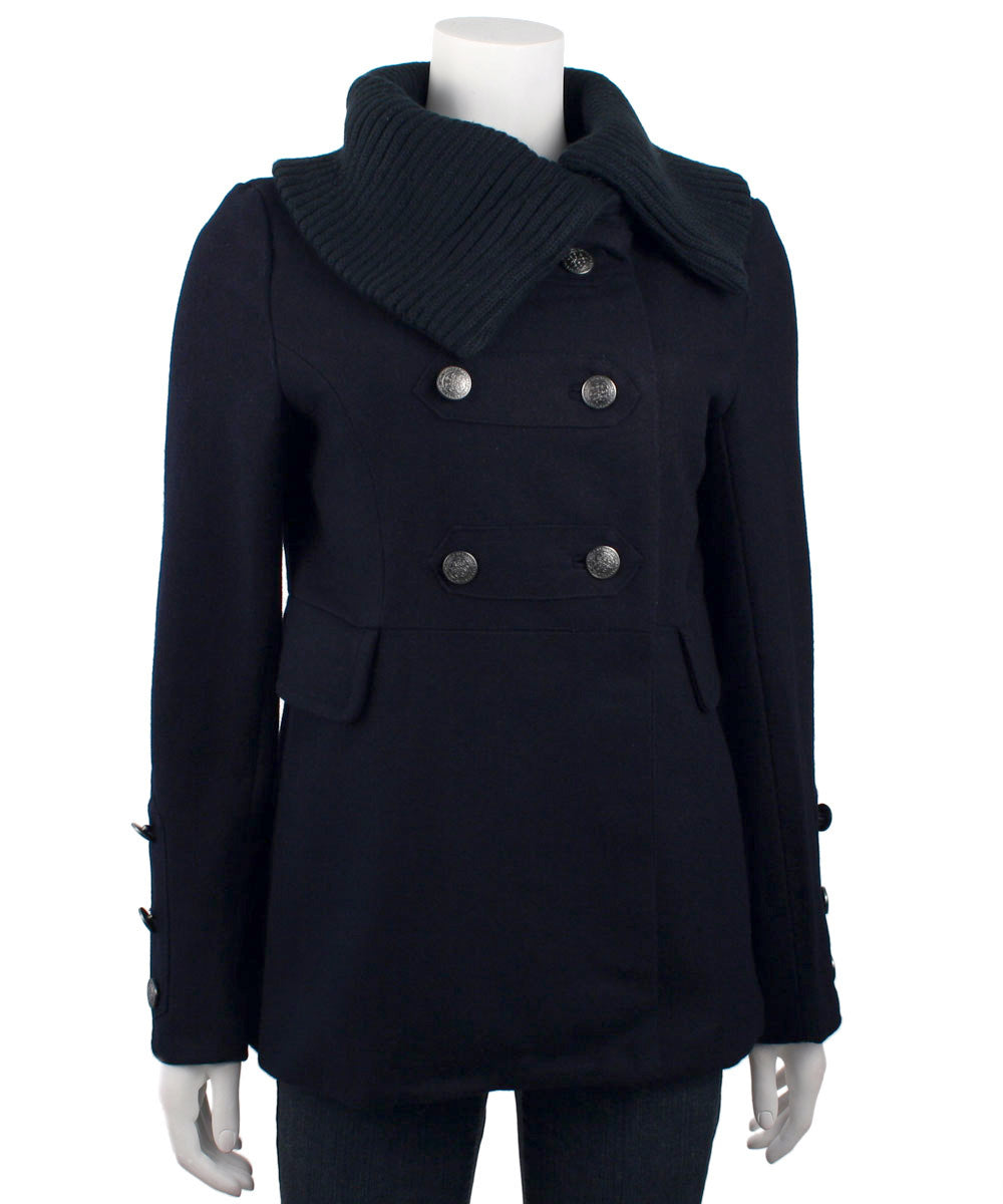 Coffeeshop Double Breasted Knit Collar Military Jacket