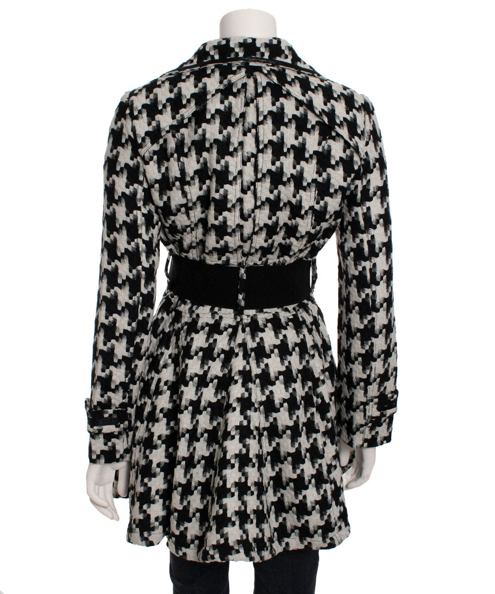 Double Zero Houndstooth Fit and Flare Belted Coat