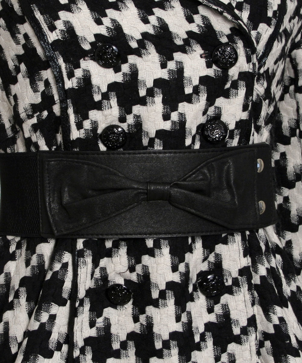 Double Zero Houndstooth Fit and Flare Belted Coat