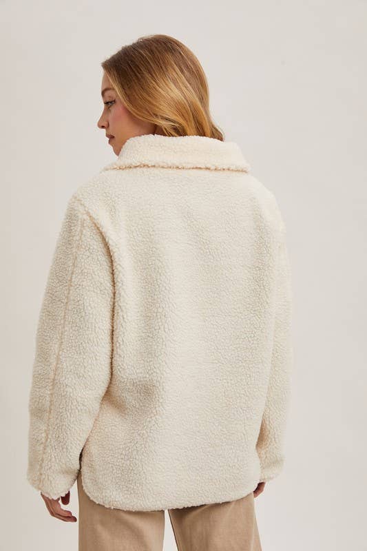 Bluivy Button Down Cream and Brown Fleece Jacket