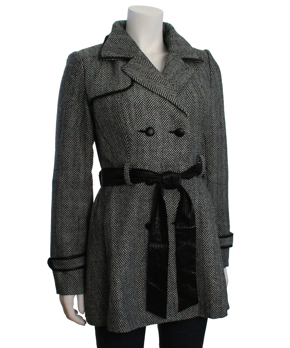 Double Zero Double Breasted A-Line Coat, Black