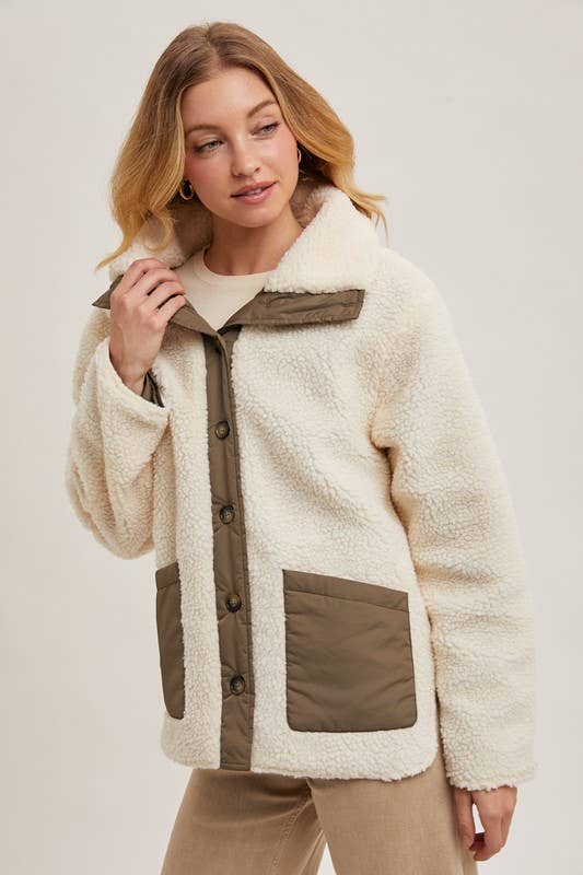 Bluivy Button Down Cream and Brown Fleece Jacket