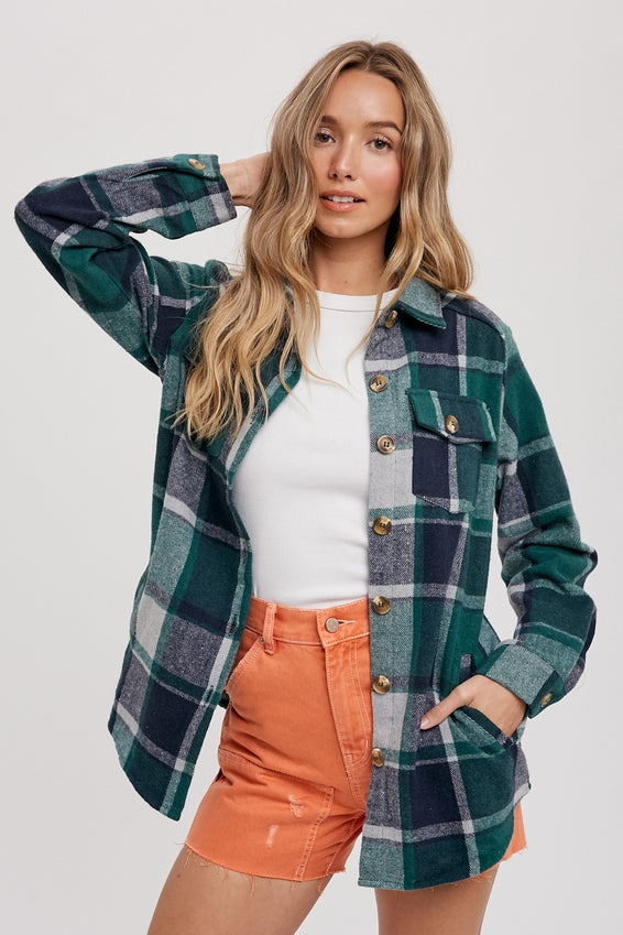 Bluivy Flannel Plaid Shacket, Green