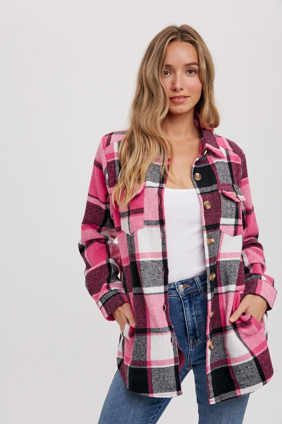 Bluivy Flannel Plaid Shacket, Pink