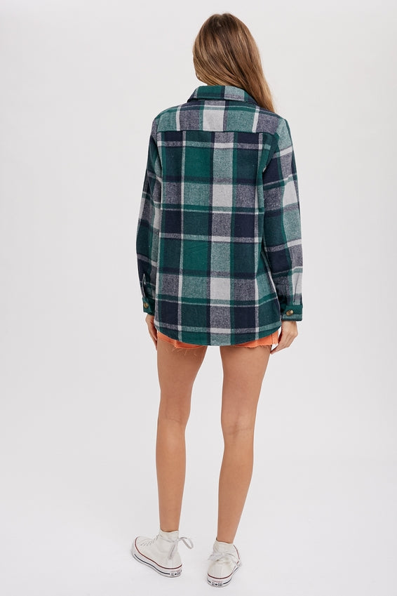 Bluivy Flannel Plaid Shacket, Green