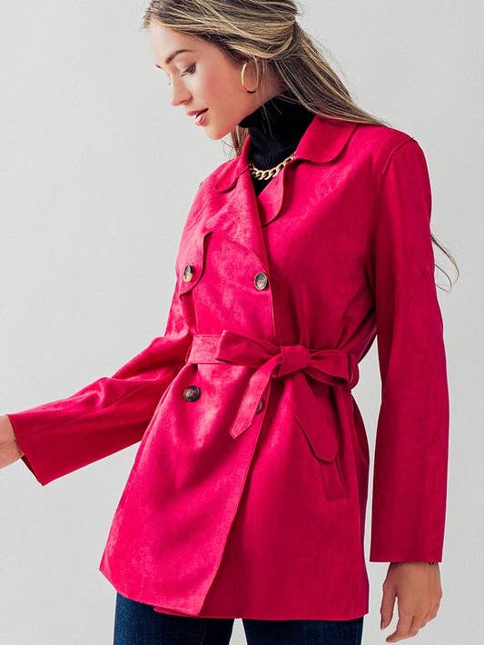 Double Breasted Soft Suede Trench Coat