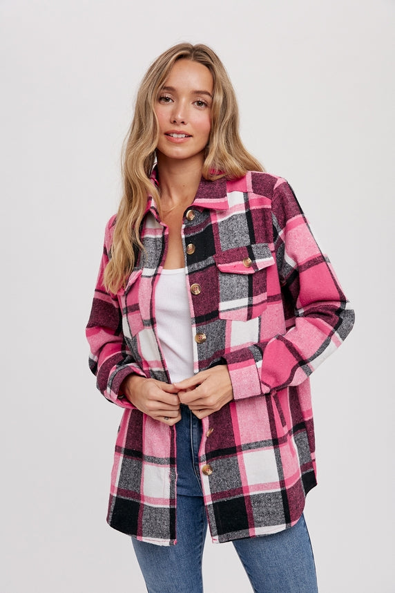 Bluivy Flannel Plaid Shacket, Pink