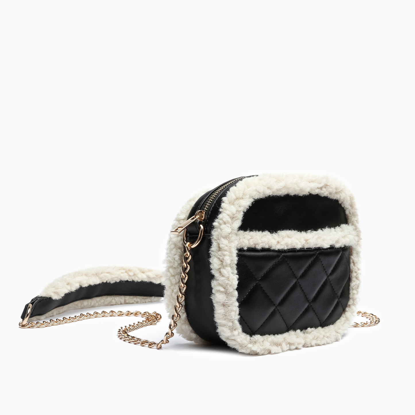 Holly Sherpa Vegan Leather Crossbody (Black)