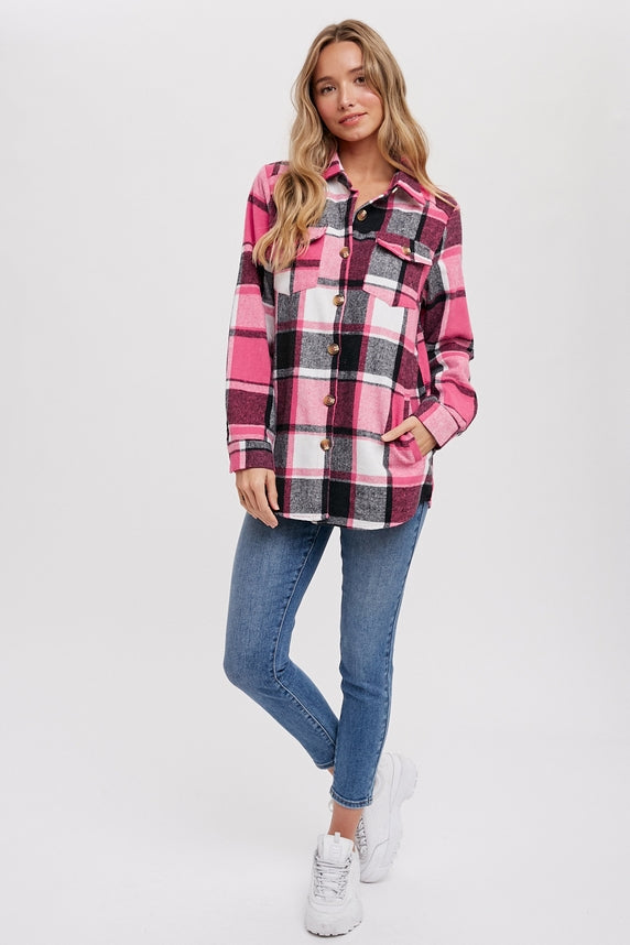 Bluivy Flannel Plaid Shacket, Pink