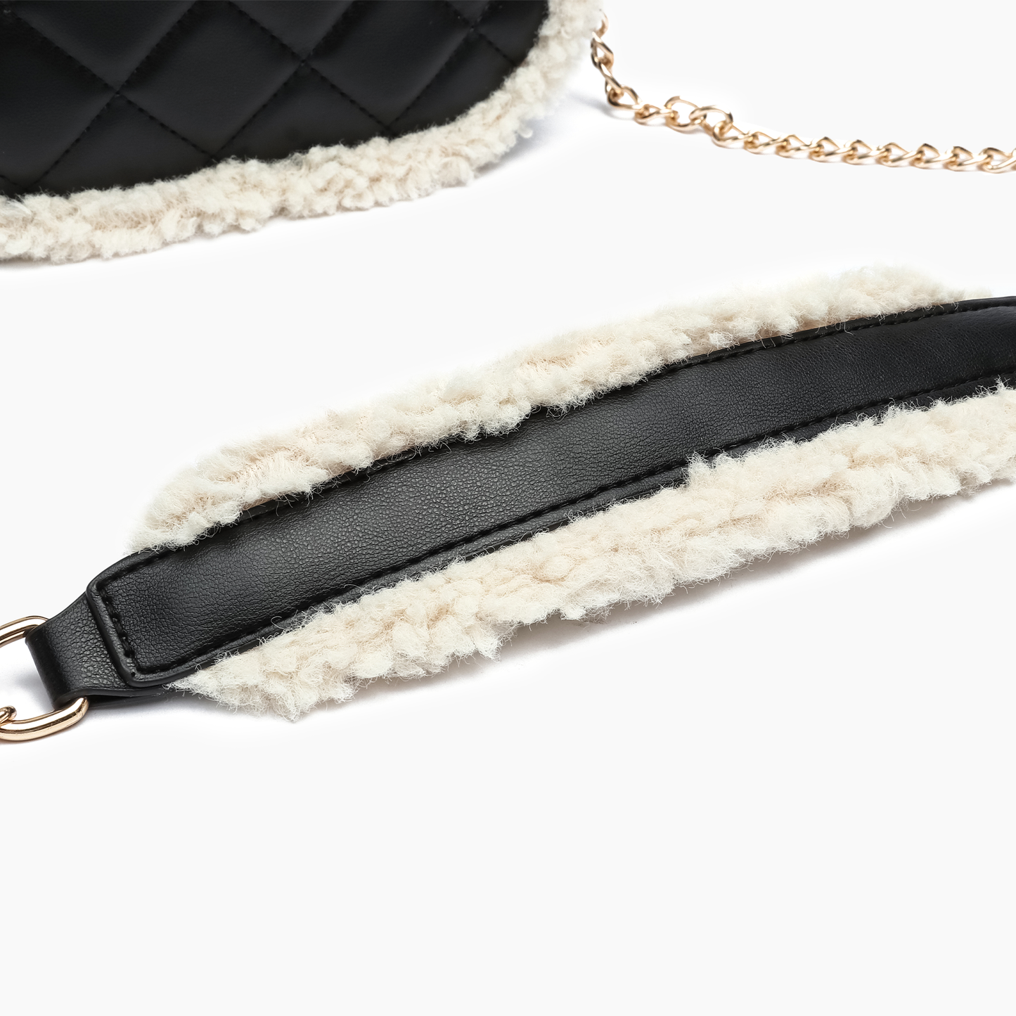 Holly Sherpa Vegan Leather Crossbody (Black)