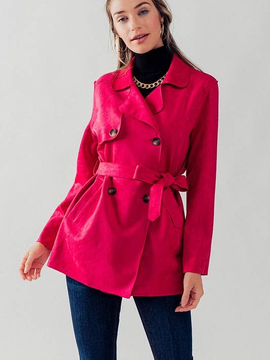Double Breasted Soft Suede Trench Coat