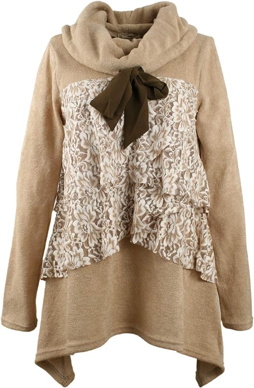 Ryu: Lace Ruffled Cowl Neck Sweater