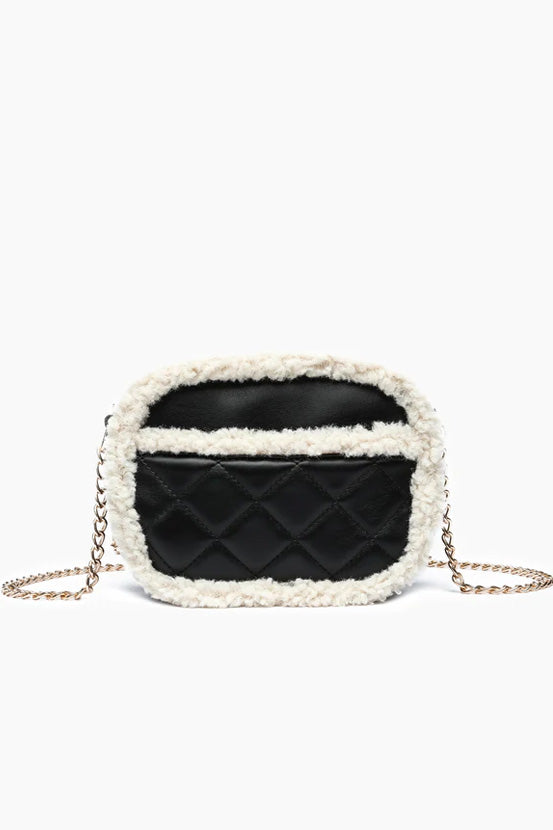 Holly Sherpa Vegan Leather Crossbody (Black)
