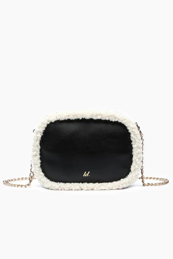 Holly Sherpa Vegan Leather Crossbody (Black)