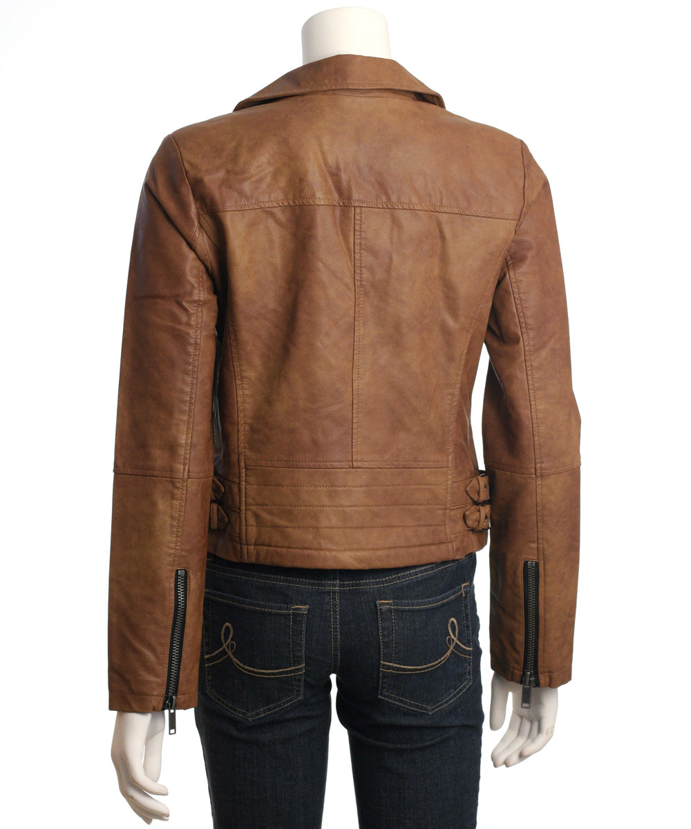 Latte Black Faux Leather Moto Jacket