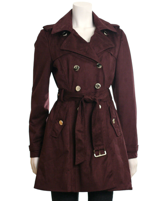 Jessica Simpson Faux Suede Trench Coat, Burgundy