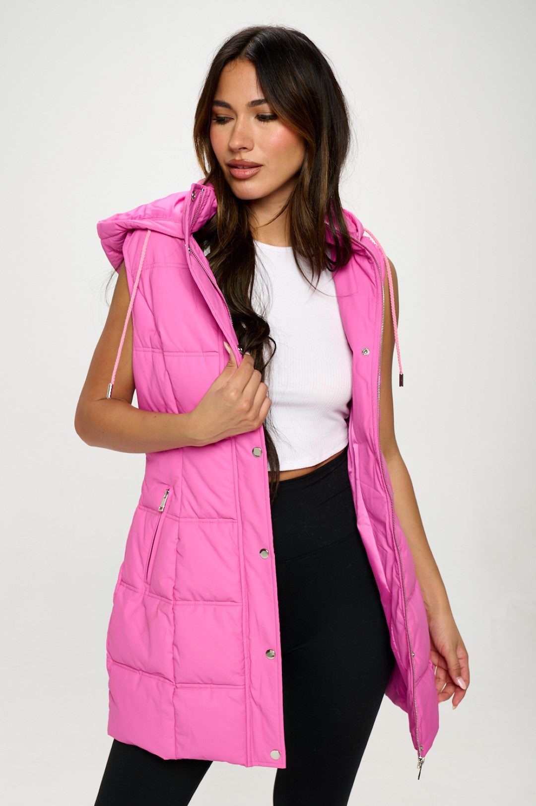 Coalition LA Faux Leather Long Puffer Vest