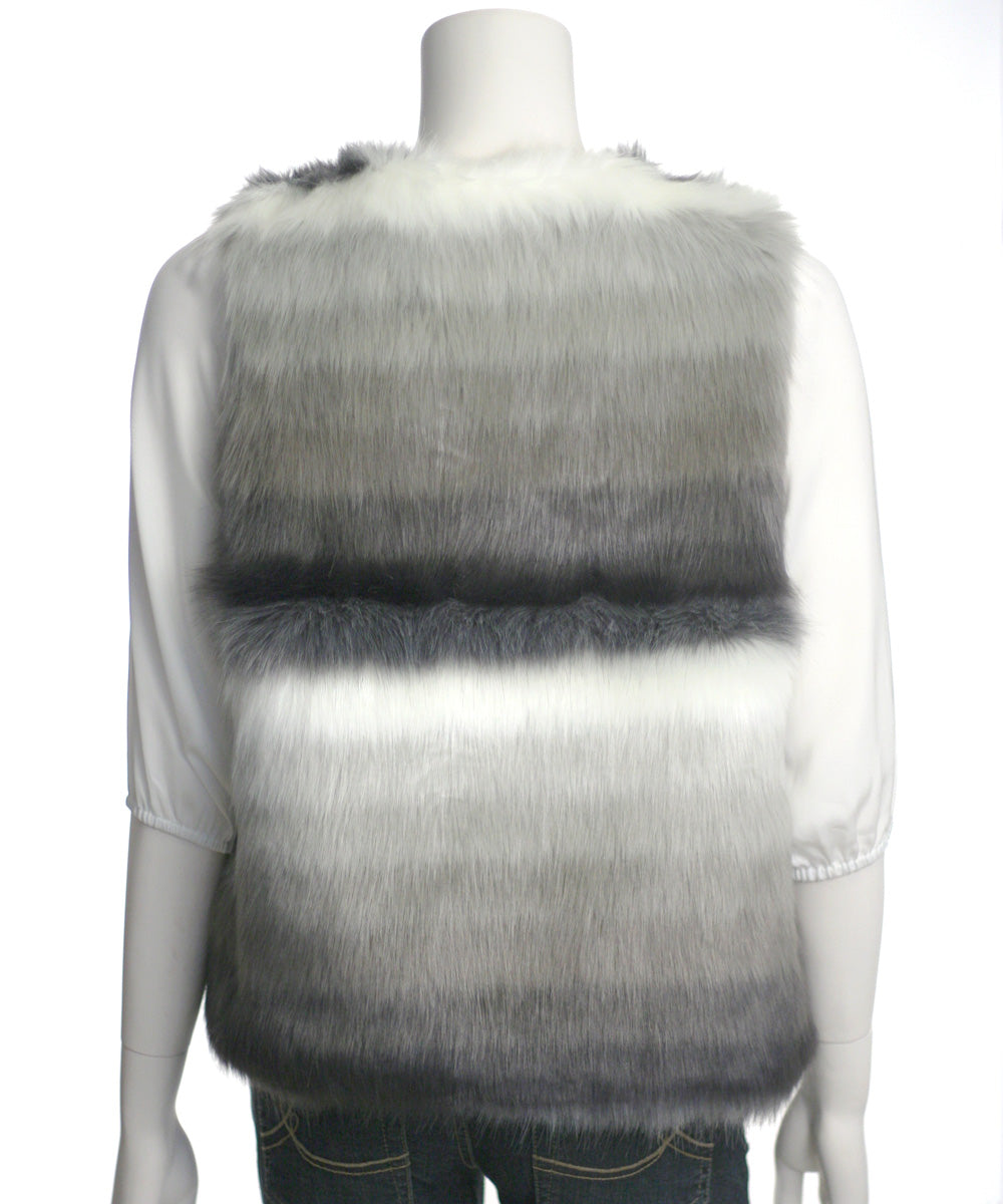 Skies Are Blue Open Front Faux Fur Vest, Grey