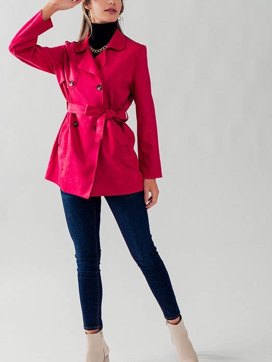 Double Breasted Soft Suede Trench Coat