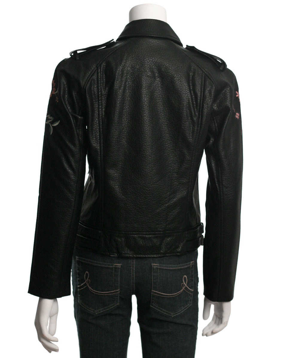 BB Dakota Baxley Embroidered Faux Leather Moto Jacket