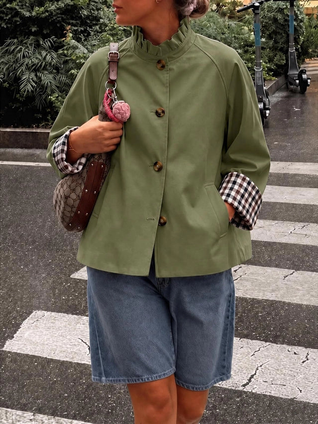 Ruffle Stand Collar Button Front Jacket
