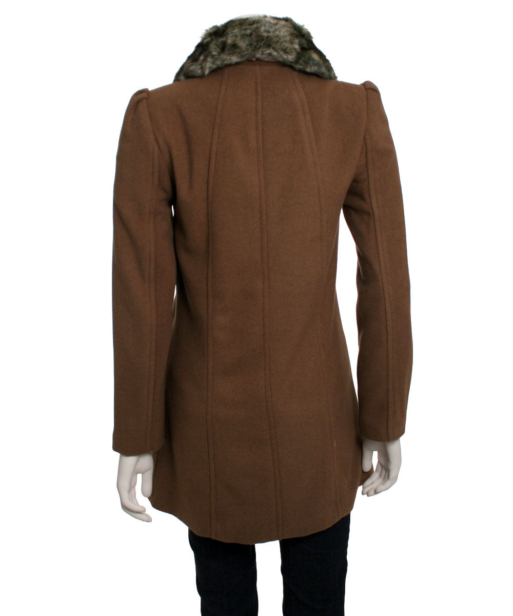 Ci Sono Double Breasted Fur Collar Coat