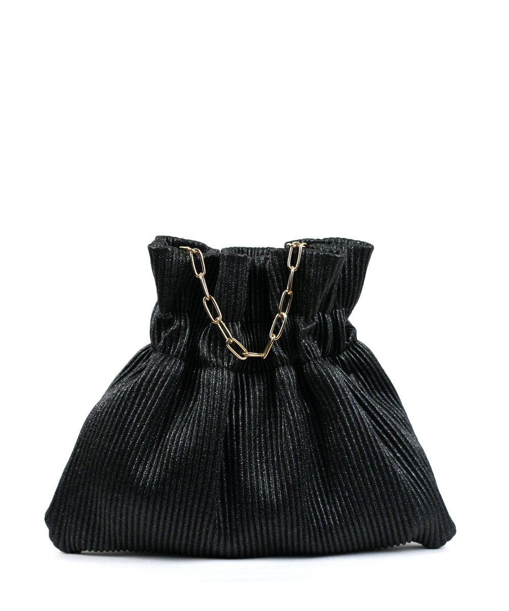 Street Level Ribbed Mini Evening Bag with Chain, Black