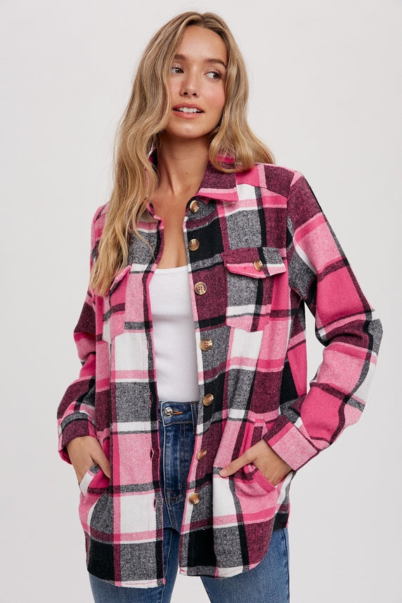 Bluivy Flannel Plaid Shacket, Pink