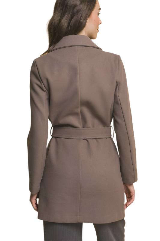 Lapel Collared Trench Coat With Waist Tie