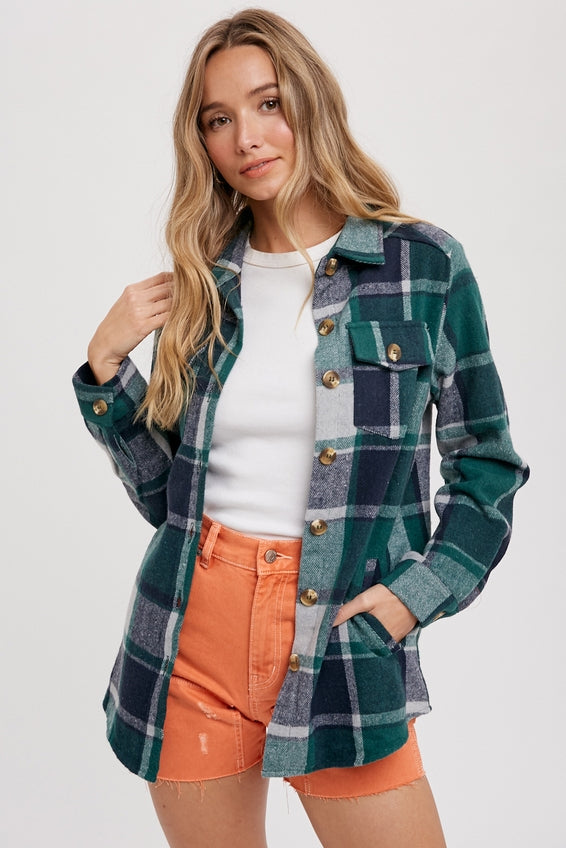 Bluivy Flannel Plaid Shacket, Green