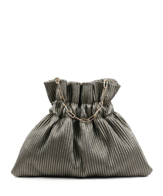 Street Level Ribbed Mini Evening Bag with Chain, Pewter