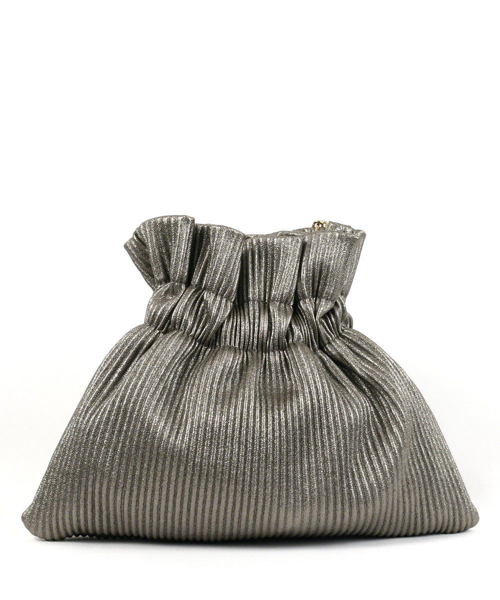 Street Level Ribbed Mini Evening Bag with Chain, Pewter