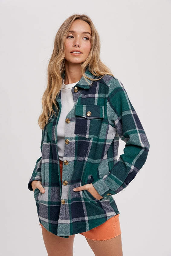 Bluivy Flannel Plaid Shacket, Green