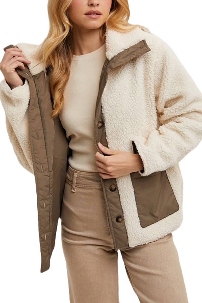 Bluivy Button Down Cream and Brown Fleece Jacket