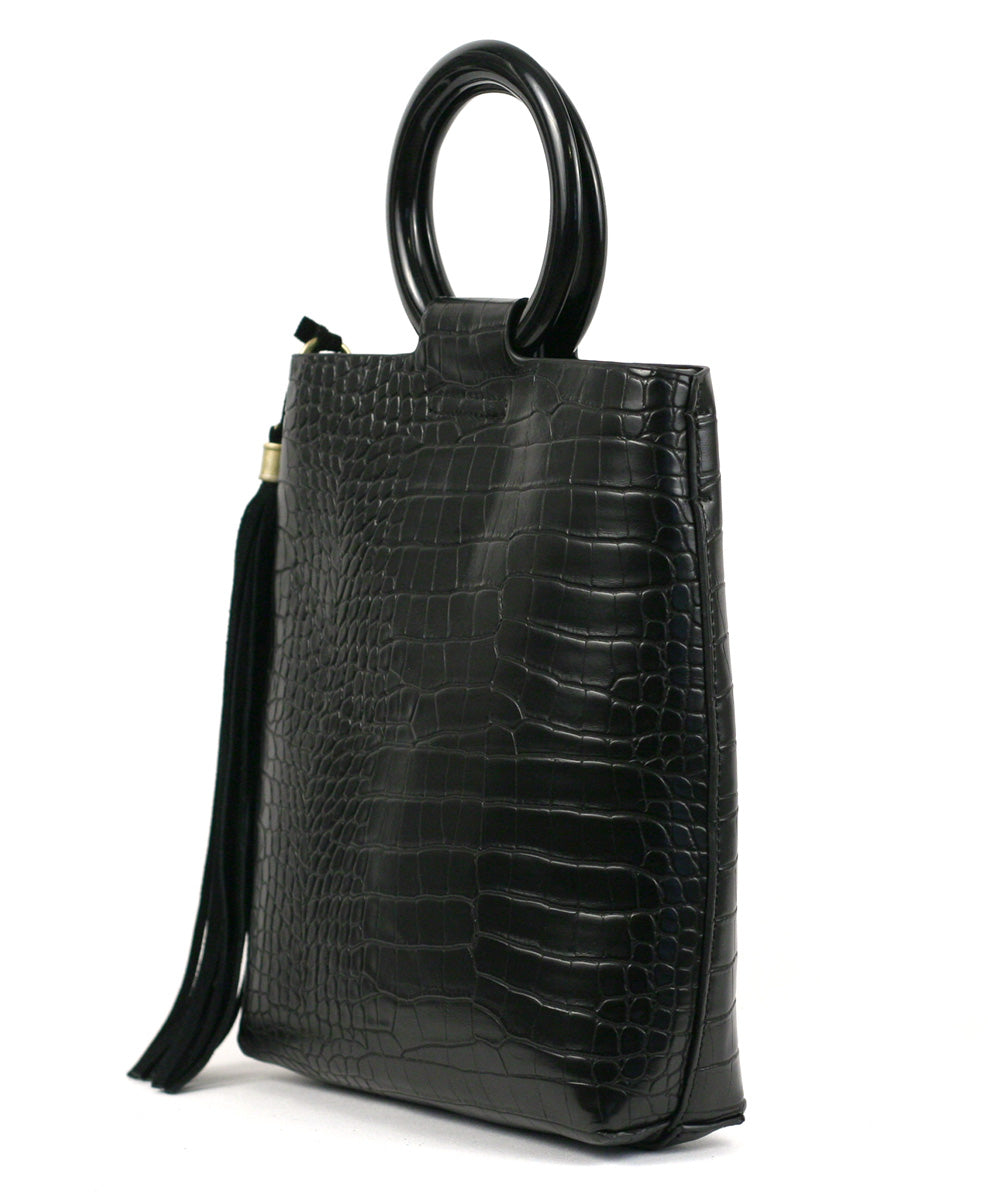 Street Level Black Croco Mini Tote with Ring Handle