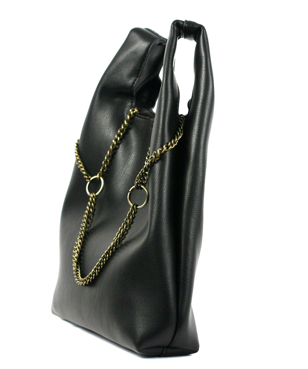 Street Level Tote with Chain Detail, Black