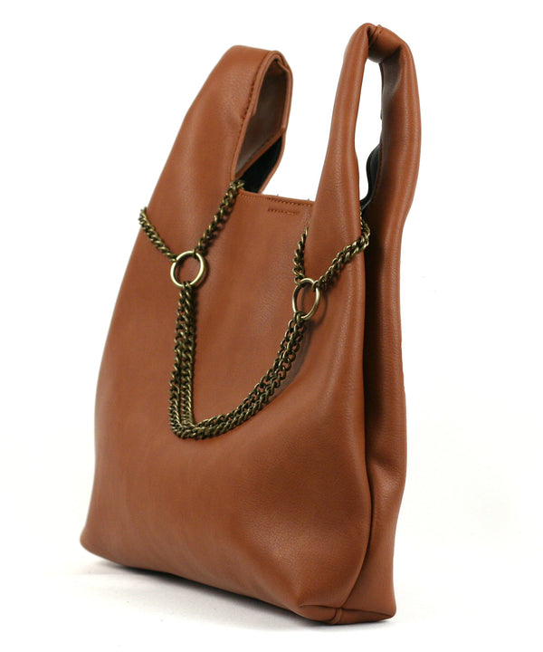 Street Level Tote with Chain Detail, Brown