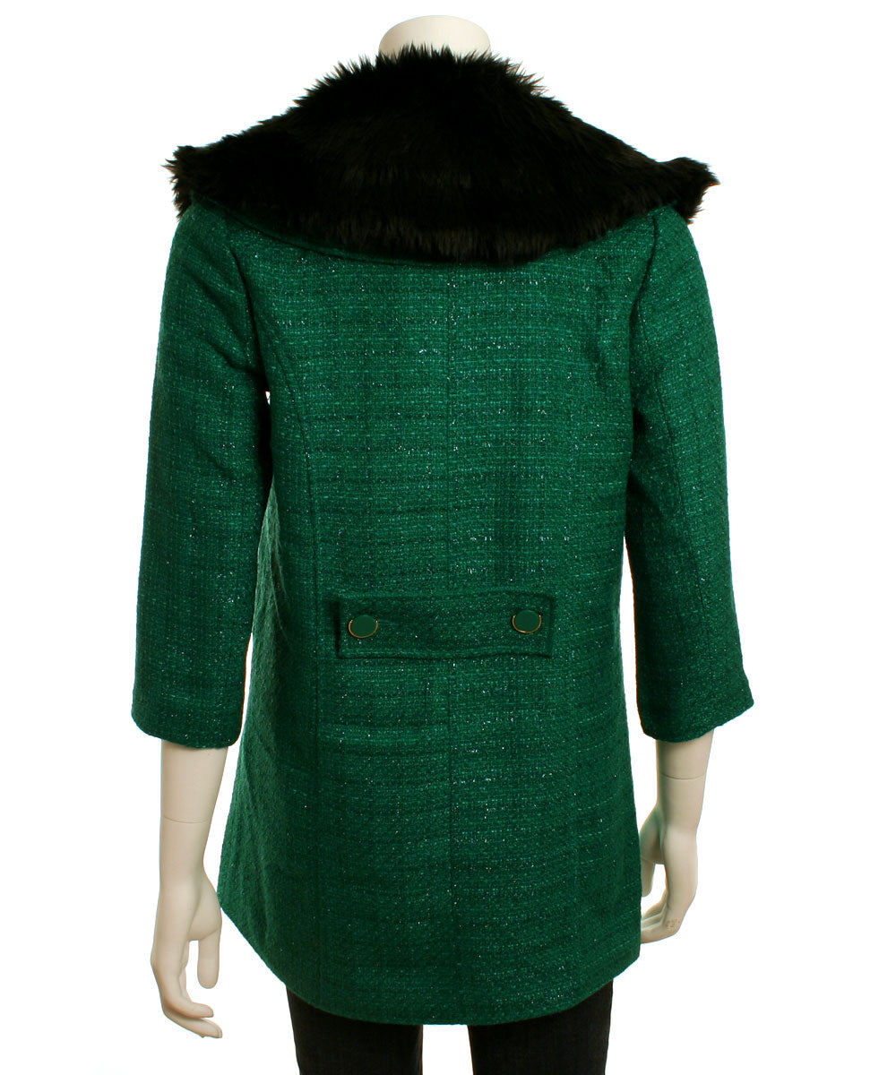 Tulle Double Breasted Coat with Faux Fur Collar