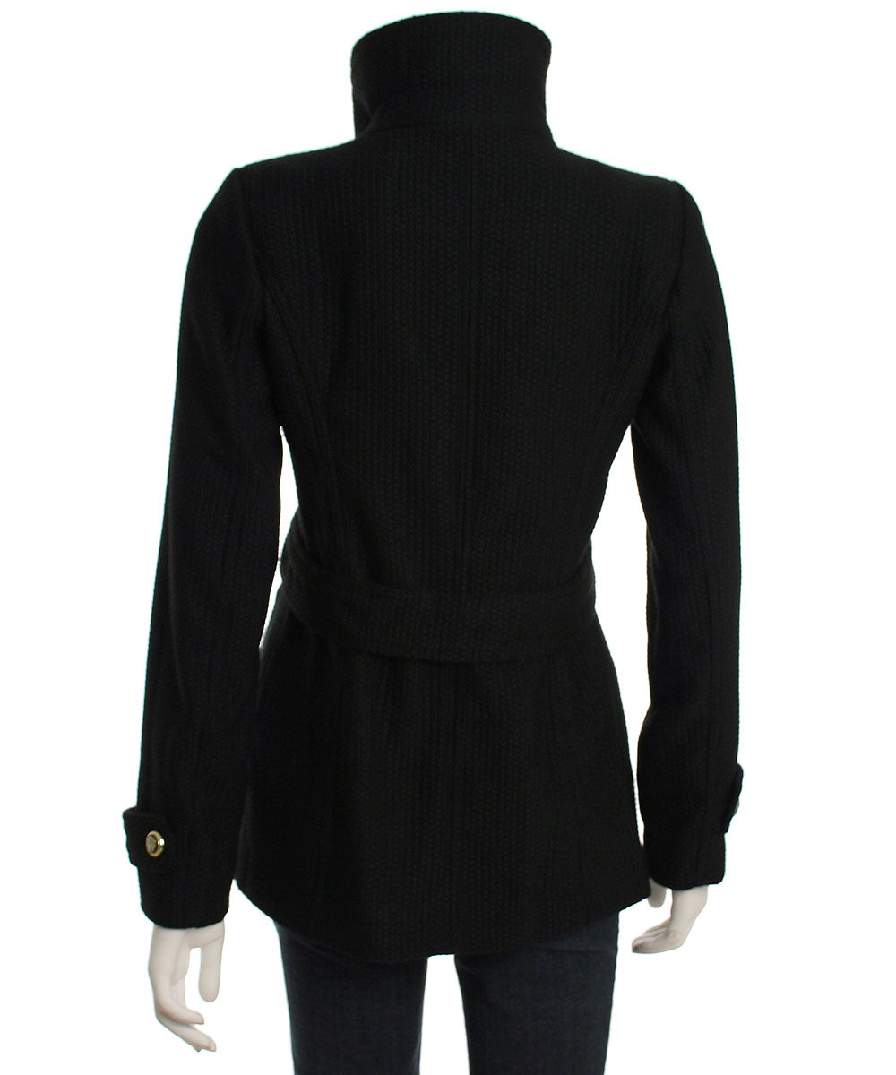 Jessica Simpson Double Breasted Military Style Pea Coat (Black)