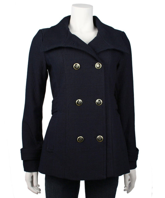 Jessica Simpson Double Breasted Military Style Pea Coat, Navy