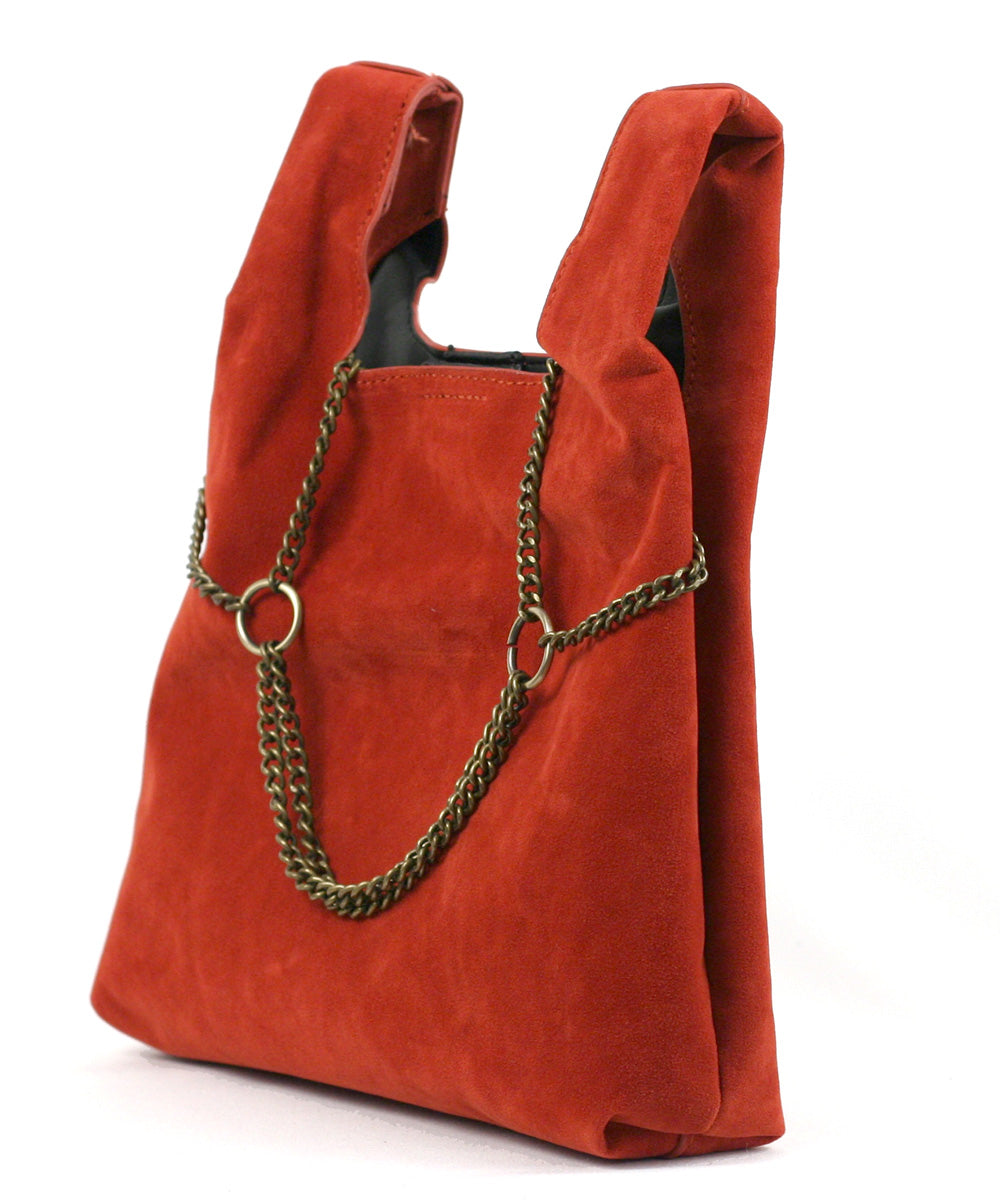 Street Level Tote with Chain Detail, Red