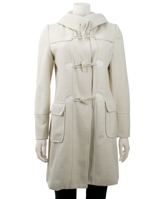 Monoreno Hooded Toggle Button Coat, Off White