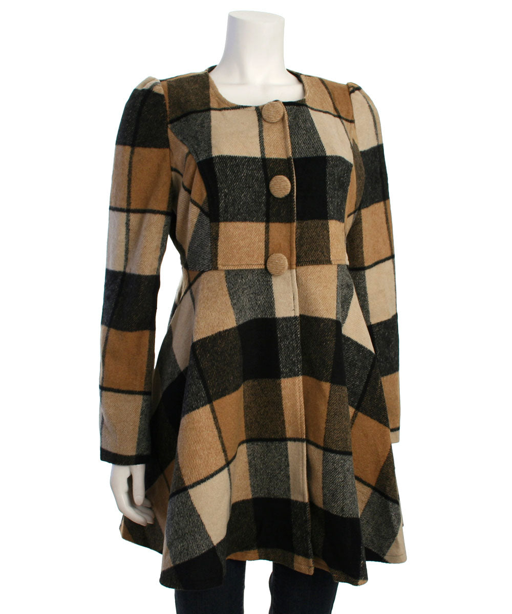 Ryu: Plaid Wool Jacket With Faux Fur Scarf, Camel