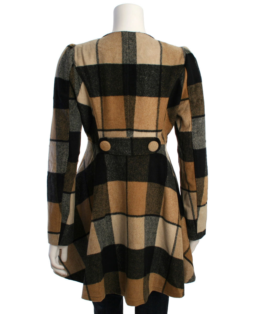 Ryu: Plaid Wool Jacket With Faux Fur Scarf, Camel