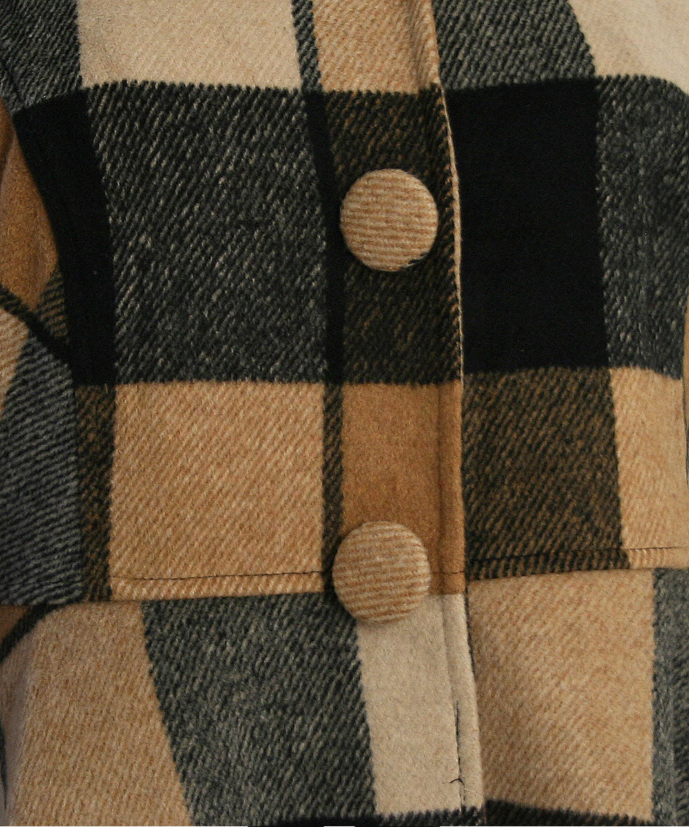 Ryu: Plaid Wool Jacket With Faux Fur Scarf, Camel