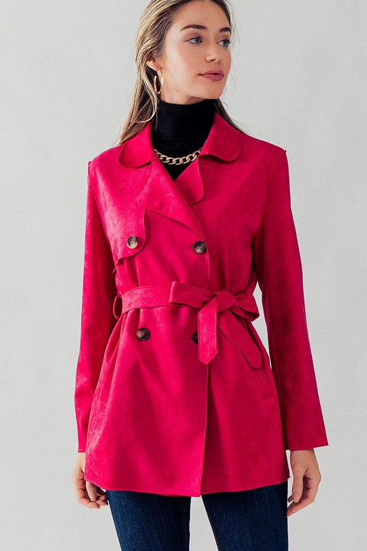 Double Breasted Soft Suede Trench Coat