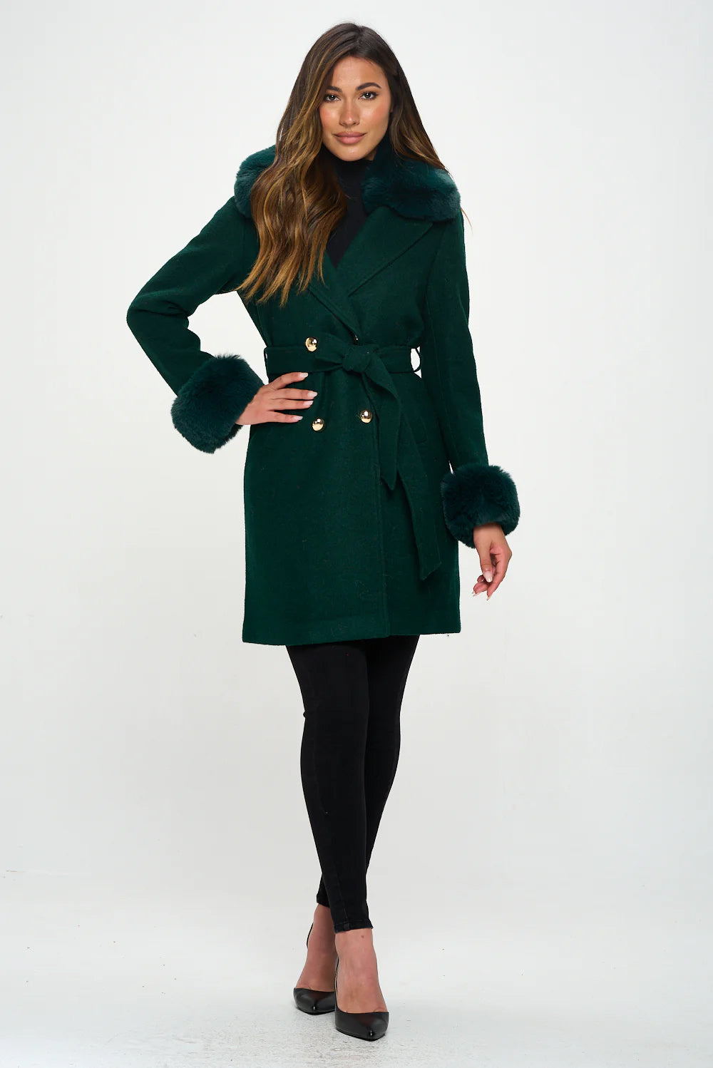 Coalition LA Vegan Wool Faux Fur Coat, Green