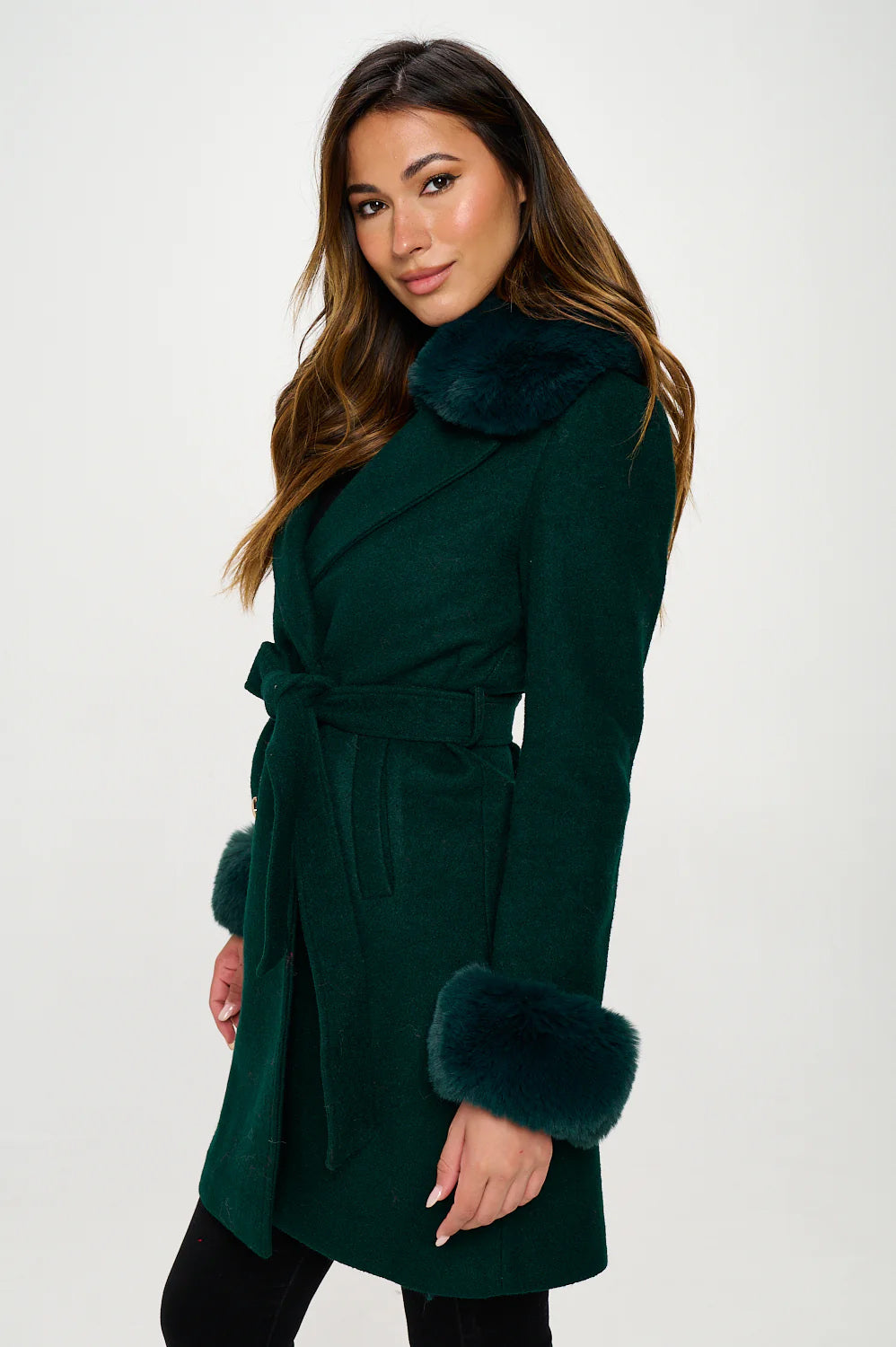 Coalition LA Vegan Wool Faux Fur Coat, Green